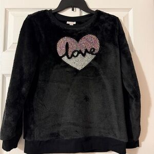 Cat & Jack Black Fuzzy Sweater with Colorful Heart